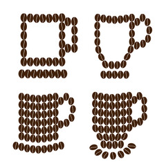 Stylized cups of coffee beans with saucer Logo Sticker Icon design idea Set of 4 Coffee Day greeting
