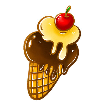 chocolate ice cream cone with cherry clip art preview