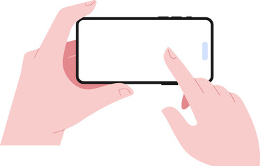 Simple flat horizontal phone with two hand illustration
