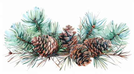 Fototapeta premium Detailed painting featuring pine cones on a plain white background