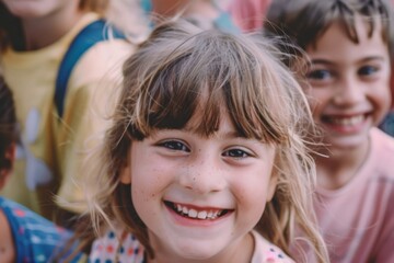 Portrait of a smiling little girl with her friends in the background