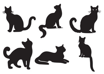 Cat silhouette vector,  isolated silhouette cat set