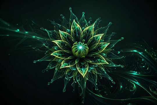 abstract neon green fantasy artistic flower with lighting effect  shiny futuristic background Fractal artwork