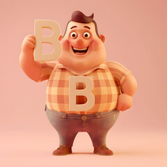 알파벳 B를 들고 있는 3D 애니메이션 캐릭터