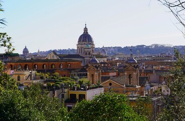 Fototapeta premium View of Rome from the Villa Borghese hill. The dome is the San Carlo al Corso church