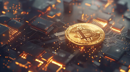 bitcoin on cuircuit board background 4k