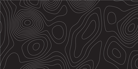Abstract white on black background Topographic line map pattern. Contour elevation topographic and textured Background Modern design with black background with topographic wavy patted.
