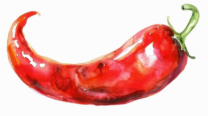 A watercolor illustration of a vibrant red chili pepper, showcasing its rich color and unique shape
