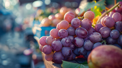 Plump and juicy, these grapes glisten under the market lights