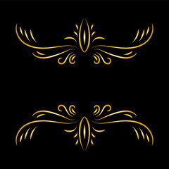 Art deco floral curls and swirls Ornamental vector elements dividers or headers. Decorative Vintage line borders or frames in geometric victorian style, elegant vintage design, antique bordering