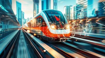 background high speed of train in the modern of city