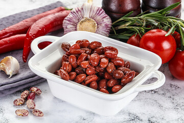 Red canned beans in the bowl
