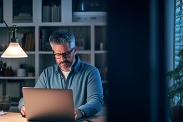 mature male professional using laptop while working at home