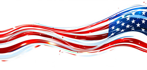 Modern artistic interpretation of American flag waves forms a sleek Memorial Day vector banner in wide format.