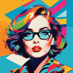 Pop art of portrait woman with bold colors
