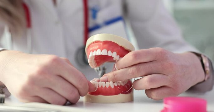 Dentist shows how to properly brush teeth with floss