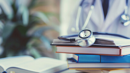 medical college student with stack of books