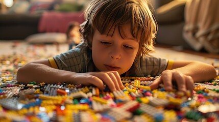 A child playing with colorful .
