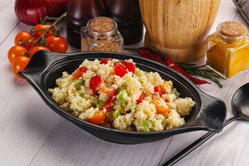 Vegan cuisine couscous with vegetables