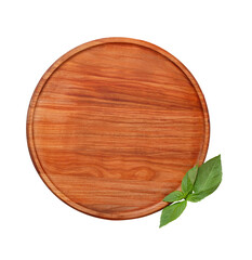 wooden board with leaves, transparent background