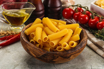 Italian cuisine - dry tortiglioni pasta