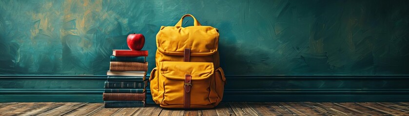Bright and cheerful backtoschool setup featuring a yellow backpack