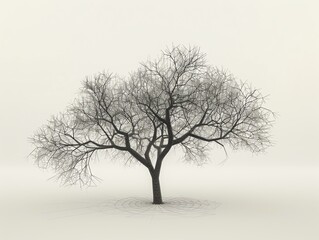 A tall, dead tree stands alone in a vast, empty field