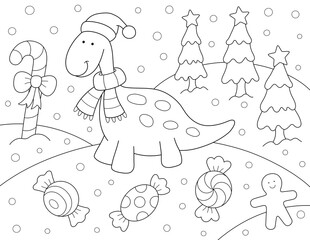 christmas coloring page dinosaur. you can print it on standard 8.5x11 inch paper
