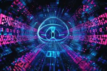 Obraz premium A repeating digital code representing infinity, tech background, front view, emphasizing endless data, sci-fi tone, tetradic color scheme