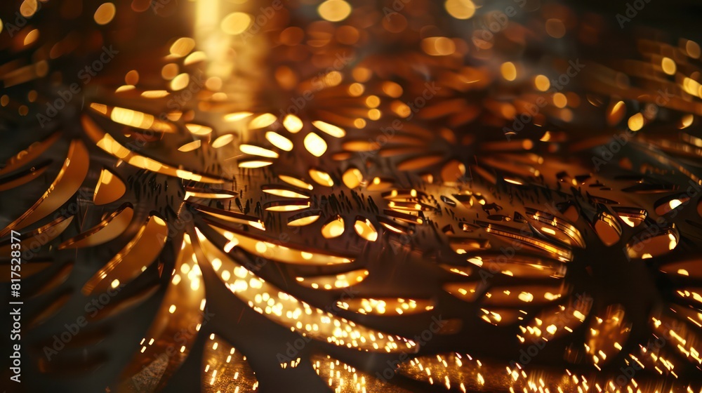 Aufkleber a close up of a gold leaf design with a lot of light shining on it