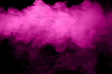 pink smoke steam spray, and abstract vapor water isolated on a black background. concept of texture cold mist or hot vapor, fog effect, and cloud for design air pollution, element smog, dust	
