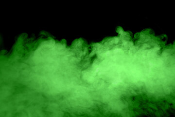 green smoke steam spray, and abstract vapor water isolated on a black background. concept of...