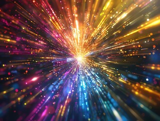 Prismatic light explosion top view, burst of colorful rays, sci-fi tone, vivid