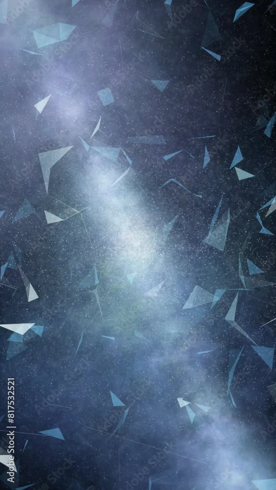 Wall mural triangle shapes, lines and dots motion in artistic universe. vertical blue animation.