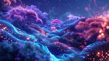 Fototapeta premium A vibrant coral reef under a starry night sky, blending fantasy with underwater beautyA vibrant coral reef under a starry night sky, blending fantasy with underwater beauty