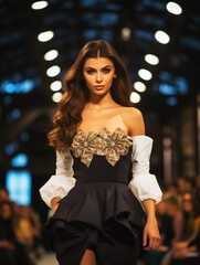 Fototapeta premium woman supermodel posing in fashion show, beautiful model dressing up. Wall Art Design for Home Decor, 4K Wallpaper and Background for desktop, laptop, Computer, Tablet, Mobile Cell Phone, Smartphone, 