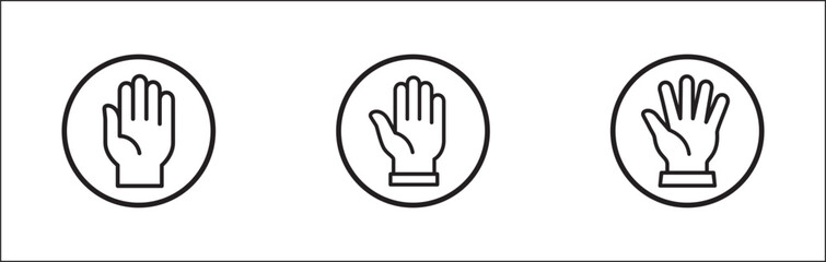 Obraz premium Hands icon set. Palm hand inside circle sign. Raise hand sign. Hands gesture symbol. Vector graphic design illustration isolated in white background.