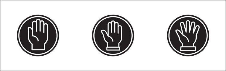 Hands icon set. Palm hand inside circle sign. Raise hand sign. Hands gesture symbol. Vector graphic design illustration isolated in white background.