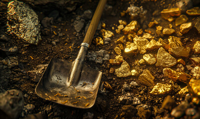 Shovel and lots of raw gold