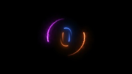 Abstract countdown zero number, orange and royal blue color, neon light illustration. Black background orange and magenta circle 4k illustration.	

