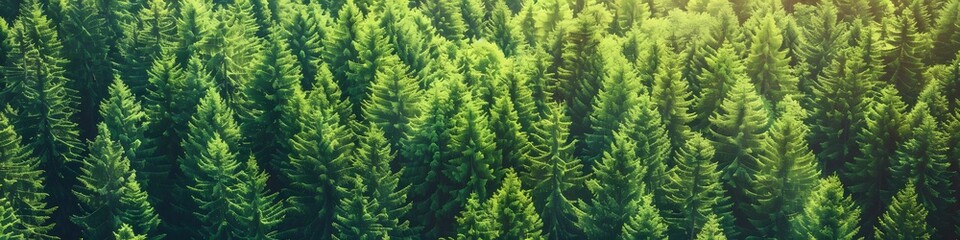 Healthy green trees in a forest of old spruce, fir and pine. landscape 