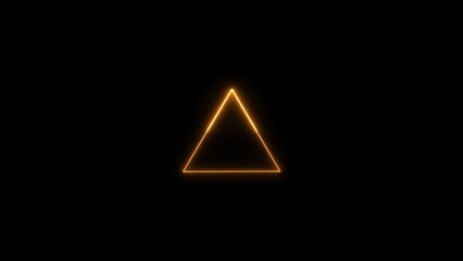 Abstract glowing neon triangle frame orange color illustration. Black background 4k illustration. 