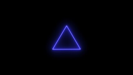 Abstract glowing neon triangle frame blue color illustration. Black background 4k illustration. 