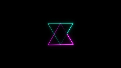 Fototapeta premium Abstract glowing neon triangle frame cyan, magenta color illustration. Black background 4k illustration. 