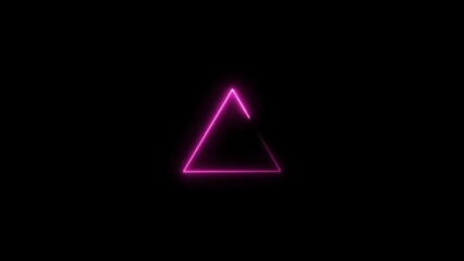 Abstract glowing neon triangle frame magenta red color illustration. Black background 4k illustration.