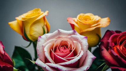 Fototapeta premium Three multicolored roses