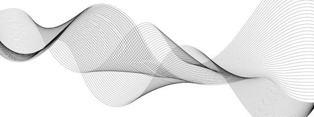 Wavy business curve lines on transparent background. Abstract ocean wave line background. Wave swirl, frequency sound wave, twisted curve lines with blend effect. Vector illustration.