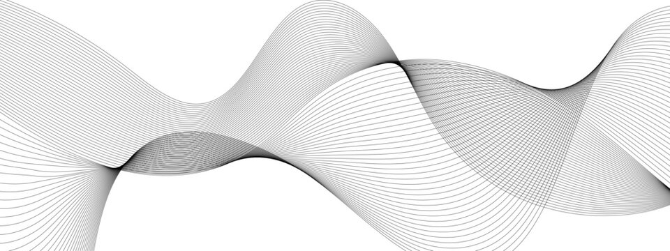 Wavy business curve lines on transparent background. Abstract ocean wave line background. Wave swirl, frequency sound wave, twisted curve lines with blend effect. Vector illustration.