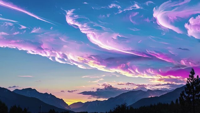 A magical moment captured as nacreous clouds catch the last rays of sunlight before nightfall.