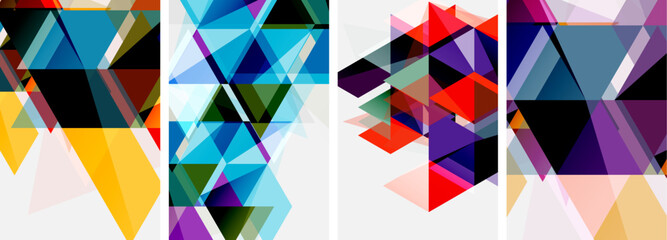 Colorful bright triangles with various colors and transparencies. Vector illustration For Wallpaper, Banner, Background, Card, Book Illustration, landing page